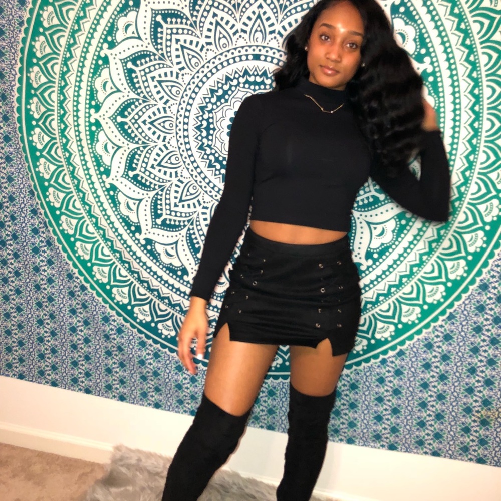 Black Mini Lace Up Skirt